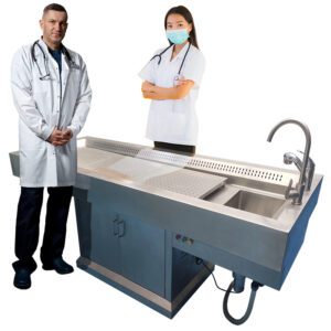 Stainless Steel Hospital & Funeral Autopsy Table with Hot/Cold Water Clean Pip Shower & Sink