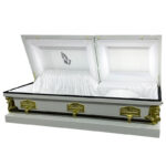 Premium Metal Coffin Color Glossy Finish with Lift Devices & Ivory Interior Professional Funeral Supplies