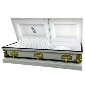 Premium Metal Coffin Color Glossy Finish with Lift Devices & Ivory Interior Professional Funeral Supplies