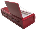 Red waterproof & cheap plywood wooden casket with viewing window & heavy-duty construction coffins - Image 5