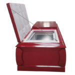 Red waterproof & cheap plywood wooden casket with viewing window & heavy-duty construction coffins - Image 4