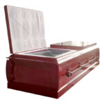 Red waterproof & cheap plywood wooden casket with viewing window & heavy-duty construction coffins - Image 3